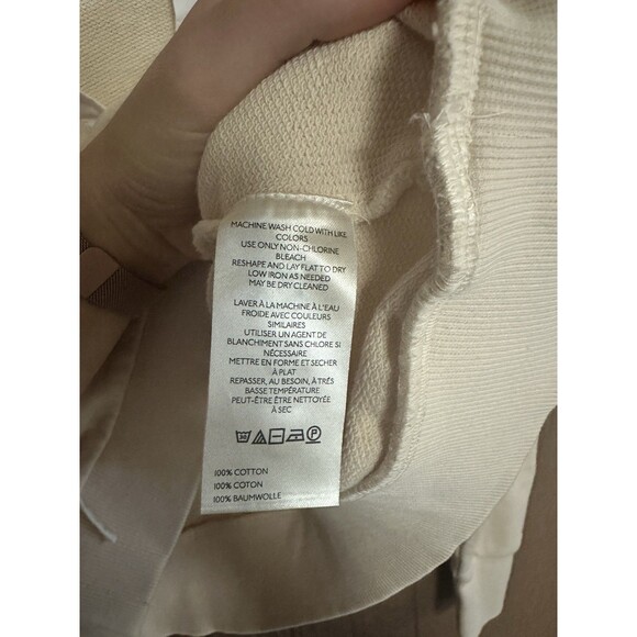 By Anthropologie‎ Poplin-Collar V-Neck Sweatshirt XS Beige White Cropped Smocked - Picture 5 of 7